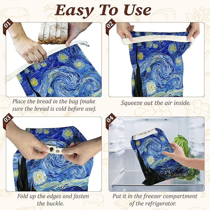 Bread Bags for Homemade Bread, Starry Night 2 Pack Linen and Beeswax Sourdough Storage Bags, Reusable Keeper, Keeps Breads Fresh Longer, Gifts for Bakers