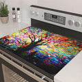 Decorative Stove Top Covers for Electric Stove 28"x20" – Heat Resistant Glass Cooktop Protector Dish Drying Mat – Non-Slip Rubber Backing Washer Top Cover Waterproof Extra Counter Space (Tree 2)