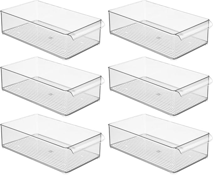 iDesign Large Stackable Fridge or Freezer Bin with Front Handle - Set of 6 - Clear - Made in USA