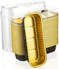 EUSOAR Creme Brulee Ramekins, 50pcs 6.8oz 6.5"x2.5"x1.2" Aluminum Foil Mini Loaf Bread Cake Pan Tin with Lids，Rectangle Disposable Cupcake Baking Cups Containers Wrappers, Dessert Cheesecake Pan Cups