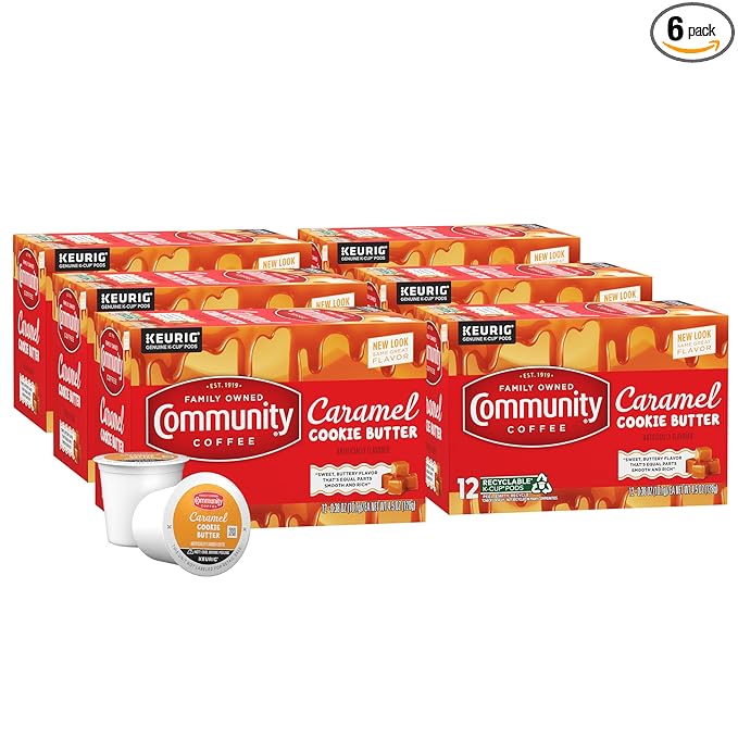 Community Coffee Caramel Cookie Butter Flavored 72 Count, Medium Roast, Keurig K-Cup Coffee Pods, 12 Count (Pack of 6)