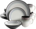 Gibson Elite Rings of Saturn Round Reactive Glaze Stoneware Dinnerware Set, Service for Four (16pcs), Teal Blue