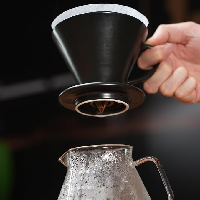 Artisan Series Coffee Dripper Made of High Fired Ceramic Material, Size 02, Ceramic Pour Over Coffee Maker Filter, Coffee Slow Brewing Accessories for Home, Office and Cafe, Black