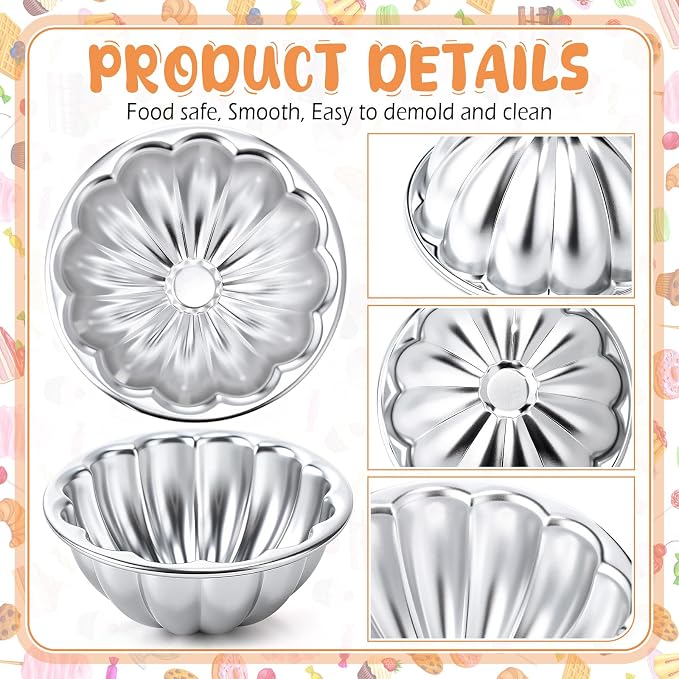 Honeydak 24 Pack Pudding Cup Pans Mini Fluted Cake Small Jelly Pans Aluminum Alloy Reusable Cake Tartlets for Baking Egg Tart Flan Cupcake Bread Muffin Brownie Pudding, Non-sticky(R-22)