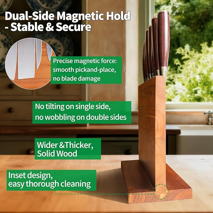 FULLHI Kitchen Magnetic Knife Block Holder, Knife Magnetic Strip with Enhanced Magnets natural wood Multifunctional Storage Holder for Kitchen Utensil, Knife Set, Scissors,Spice Ja