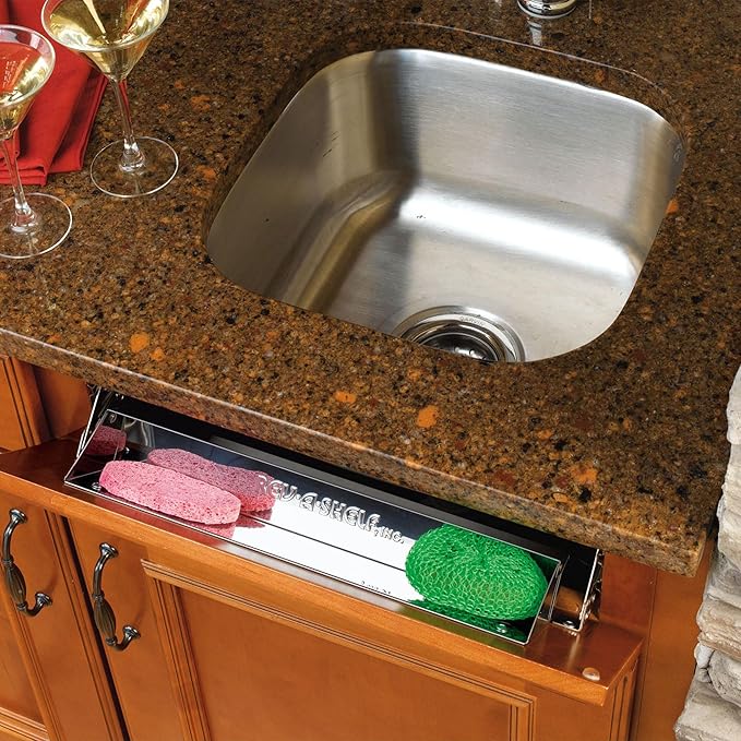 Rev-A-Shelf 10" Tip Out Tray with Soft Close for Sink Base Cabinets, Storage Organizer for Kitchen, Laundry Room, or Vanity Cabinets, 6581-10SS-SC-1