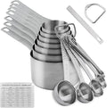 Measuring Cups and Spoons Set, 18/8 Stainless Steel Measuring Cups and Spoons Set of 16pcs, Metal Measuring Cup and Measuring Spoon Set With Leveler and Equivalents Dry 2/3 & 3/4 Cup Measuring Cup Set