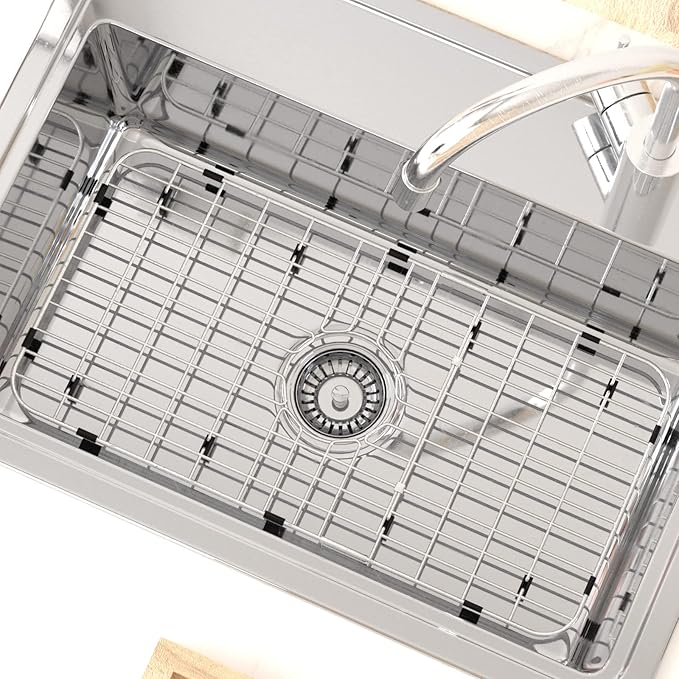 SANNO Expandable Dish Drying Rack Over The Sink Dish Drainer Kitchen Sink Grate Sink Protector for Kitchen Sink, Stainless Steel