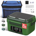 Cordless Electric Heated Lunch Box, 1.5L - 6.3 Cups 100W Rechargeable Smart Self-Heating Food Warmer with Removable Divider, Spoon, Fork, BPA Free, Portable Lunchbox for Car Travel Office Deep Green