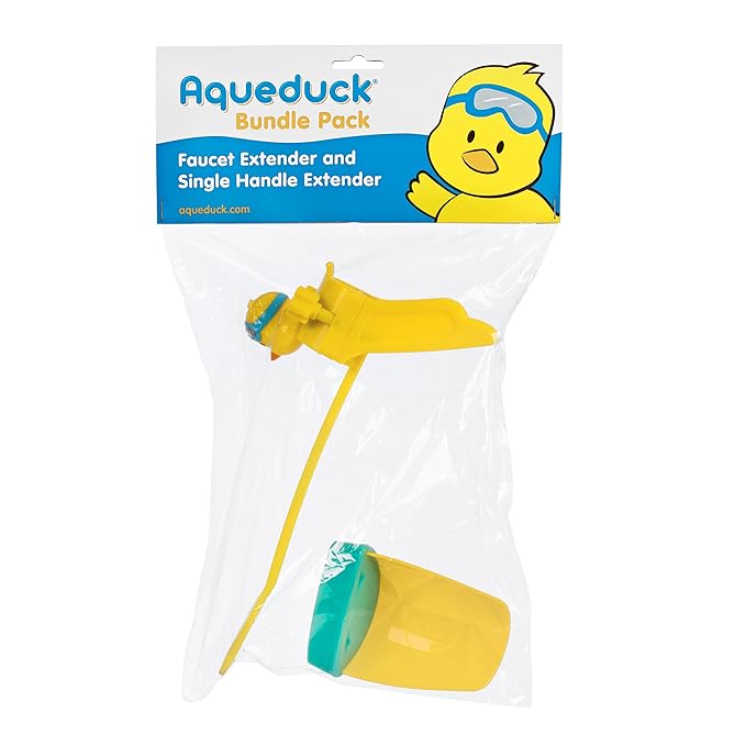 Aqueduck Faucet Handle Extender Set. Connects to Sink Handle and Faucet to Make Washing Hands Fun and Teaches Your Baby or Child Good Habits and Promote Independence to Them.