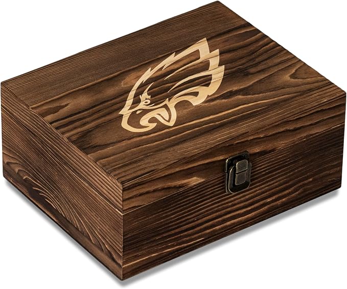 The Memory Company Officially Licensed NFL Wood Boxed Drinkware Set, with 2 Rocks Glasses and Cooling Cubes, Philadelphia Eagles