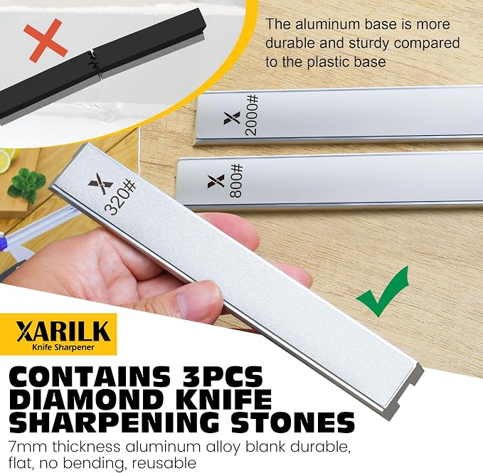 Foldable Portable Knife Sharpening System, Adjustable Knife Sharpener Kit with 3 PCS Aluminum Plates Diamonds (320#, 800#, 2000#), Blade Flips Without Removal, for Hunting, Kitchen Knives
