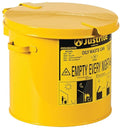 Justrite 2 Gallon Galvanized Steel Countertop Oily Waste Can, 9" x 9.6" Metal Oil Rag Safety Can with Hand Operated Self-Closing Lid for Oil Rag Disposal, Made in The USA, Yellow, 09200Y