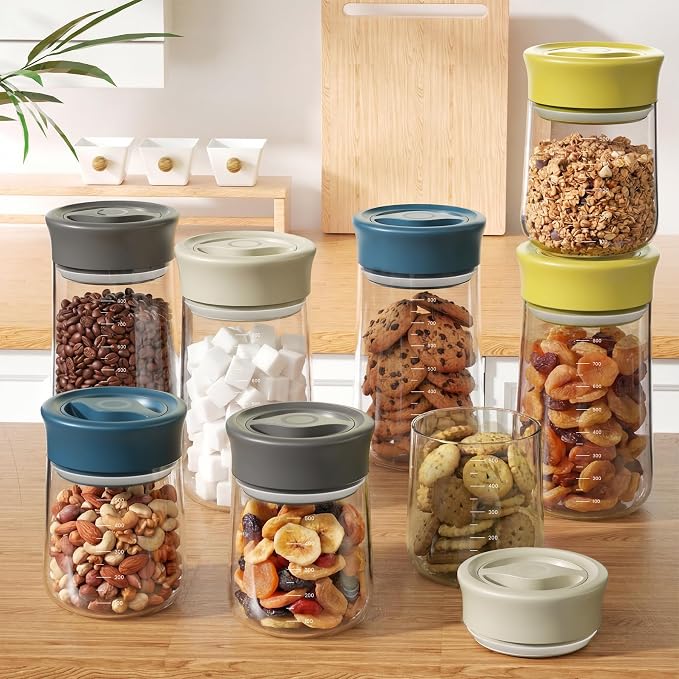 OURCABECUE Wide Mouth Mason Jar 16oz, Newly Upgraded Easy Open Rotating Lid, Food Grade Glass Storage Jar set of 2, for Overnight Oats Yogurt Snacks Candy Jars