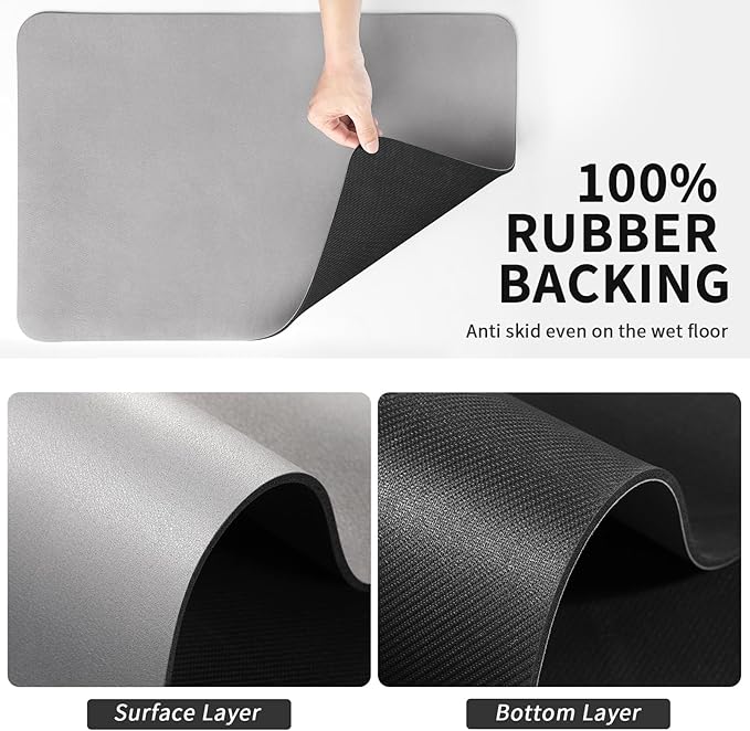 HotLive Dish Drying Mat for Kitchen Counter, Heat Resistant Drainer Mats with Non-slip Rubber Backed, Hide Stain Kitchen Super Absorbent Draining Mat, Easy to Clean Dish Rack Pad, Grey 18"x32"