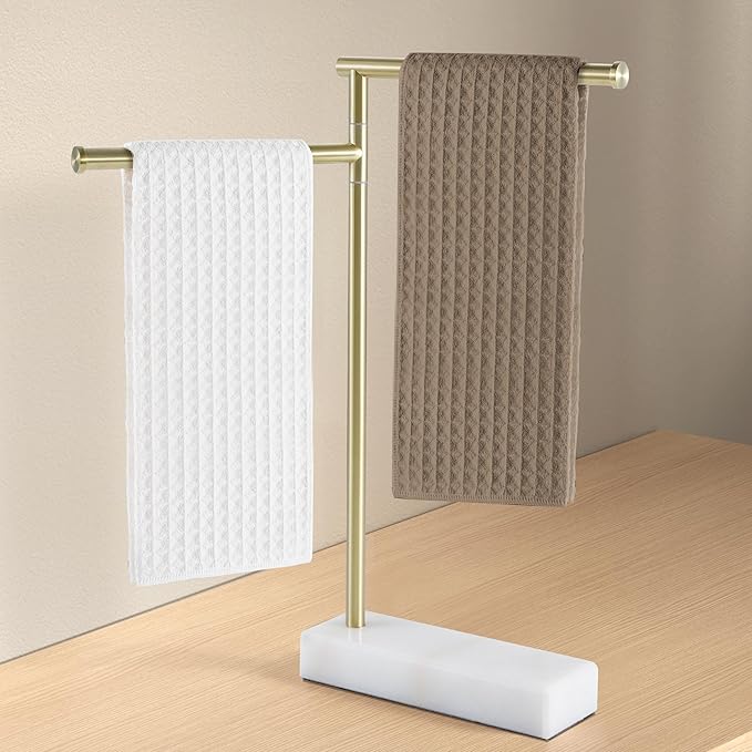 KES Gold Hand Towel Holder for Bathroom, Countertop Standing Swivel Towel Rack with Marble Base, Hand Towel Holder Free Standing 18/8 Stainless Steel Brushed Gold, BTH233-BZ