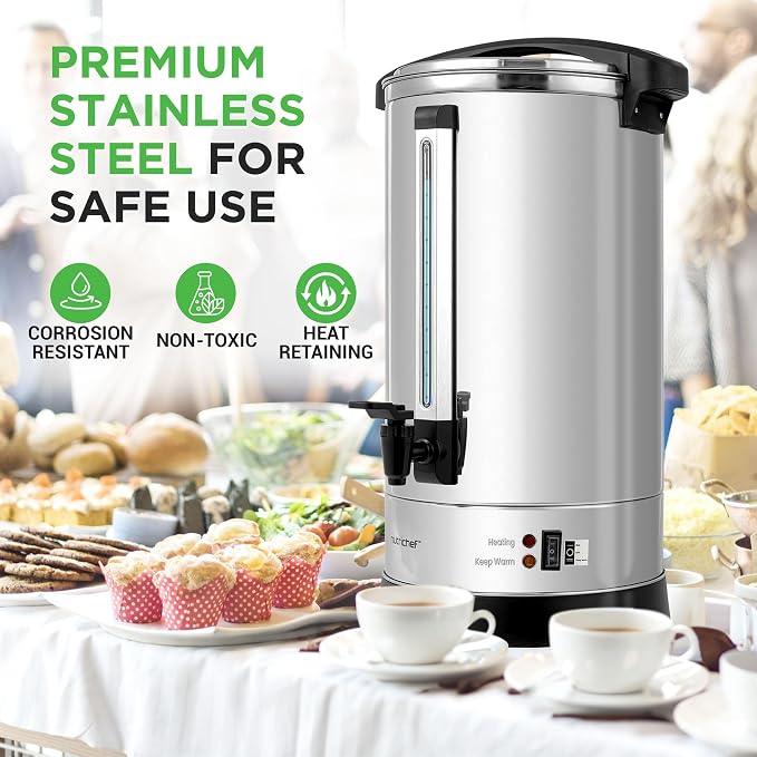NutriChef 19L Water Boiler Hot Water Dispenser Urn | Large Electric Kettle with Keep Warm Function, Safety Lock Lid & Stainless Steel Inner Pot for Tea & Hot Beverages (Black & Silver).