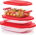 6-Piece Deep Glass Baking Dishes with Plastic Lids, Clear Glass Bakeware with Silicone Handles, (2.11QT, 3QT, 4.12QT) Casserole Dishes, Oven Dishwasher and Freezer safe, Rectangular Stackable Nesting Baking Dish set (Red)
