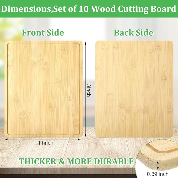 Eaasty 10 Pieces Bamboo Cutting Boards Set Bamboo Chopping Board Bulk Wooden Cutting Thick Sturdy Chopping with Juice Groove for Kitchen Meat Cheese and Vegetables Heavy Duty Serving Tray