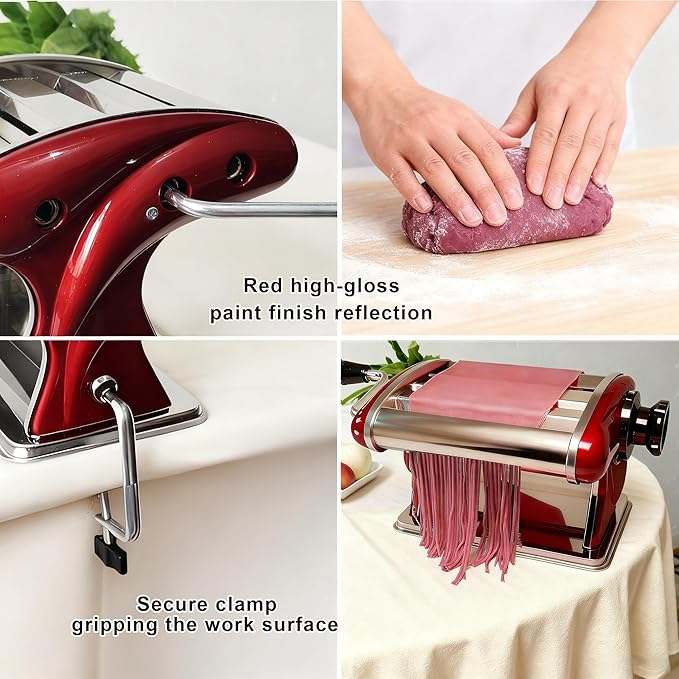 Manual Pasta Maker Machine - Noodle Machine Dough Roller Hand Crank,No Disassembled-2/4mm Width Noodle/0.3-5mm Thickness Dough