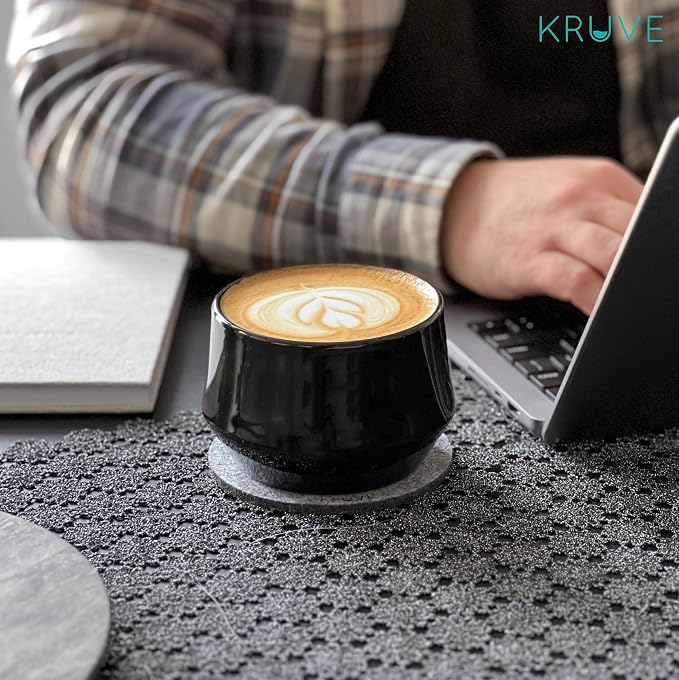 KRUVE IMAGINE Porcelain Latte Coffee Cups, Double Walled Espresso Cups, Glass Cups Set of Two - 8.5oz Thermal Spherical Design for Latte Art, Insulated Coffee Mugs for Heat Retention (Black)