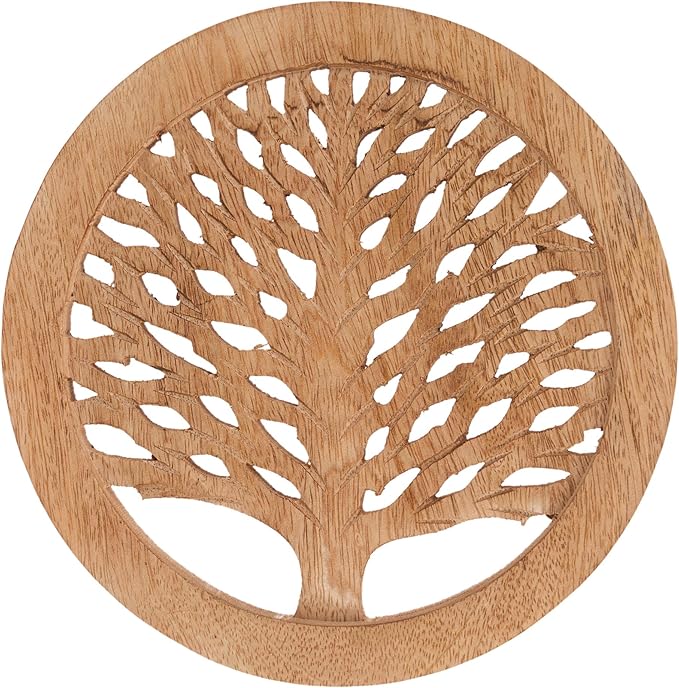 Cooking Gifts Set of 2 Wooden Trivets for Hot Dishes Pots and Pans Tea Pot Holders Nonslip Heat Resistant Kitchen Counter Accessories for Table Countertops (TRNAT) 8" Diameter Tree of Life Design