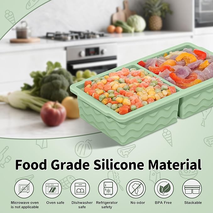 Doasuwish 3-Pack Silicone Freezer Trays with Lid,2 Large 2-Cup(500ml)&4 Medium 1-Cup(125ml)&6 Small 1/2-Cup(75ml) Soup Freezer Container Molds,Ice Cube Tray For Meal Prep&Freezing Soup,Stews,Sauces