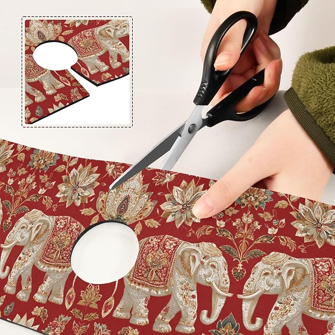 Kitchen Sink Splash Guard 2 PCS 30 Inch Sink Faucet Mat Splash Guard for Bathroom Countertop Water Absorbent Foldable Cuttable Soft Washable Red Retro Elephant Flowers