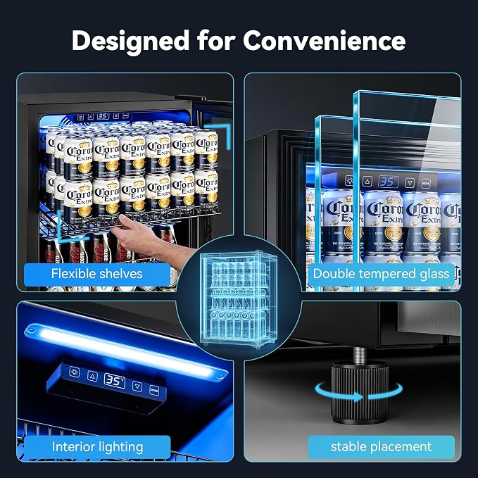 Manastin Beverage Refrigerator Cooler Freestanding Mini Fridge Cooler with Glass Door, Adjustable Shelves & Digital Temperature Display for Soda, Beer or Wine (Black, 2.47 Cu.Ft)