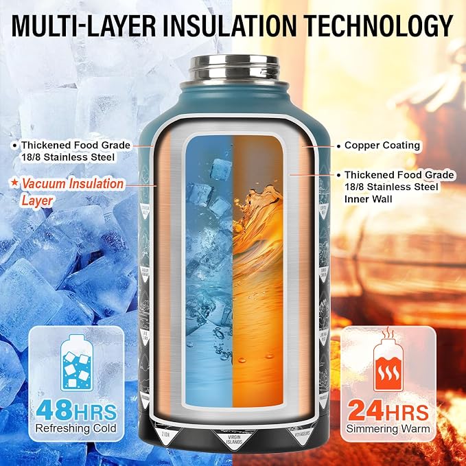 DYSANKY National Parks Water Bottle – 64 oz Insulated Stainless Steel Bottle with 63 Hand-Drawn Park Stickers, Carrier Bag, Strap & Gift Box – BPA-Free – Ideal for Hiking, Camping & Travel