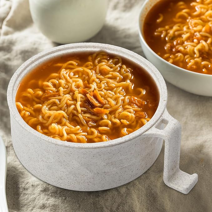 2 Sets Microwave Ramen Cooker Bowl Set with Spoon Chopsticks Fork Wheat Fiber Instant Noodle Bowl with Handles Ramen Kit for College Dorm Room Apartment Essentials