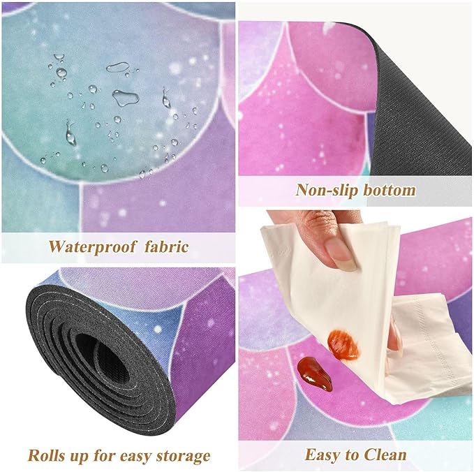 2 in 1 Table Runner Trivet for Hot Pots and Pans Heat Resistant Non Slip Waterproof 39 x 12 Inch Decorative Table Protector for Kitchen Countertop Watercolor Mermaid Scales Colors