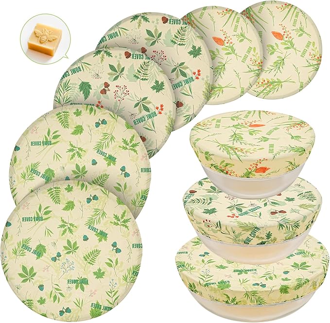 6 Pcs Beeswax Bowl Covers Reusable, Large Reusable Bowl Covers for Bread Proofing,Stretchable to Fit 8/10/12 Inch Bowls (2 Each),3 Patterns, Beeswax Wraps for Bread,Leftovers,Fruits,Salad