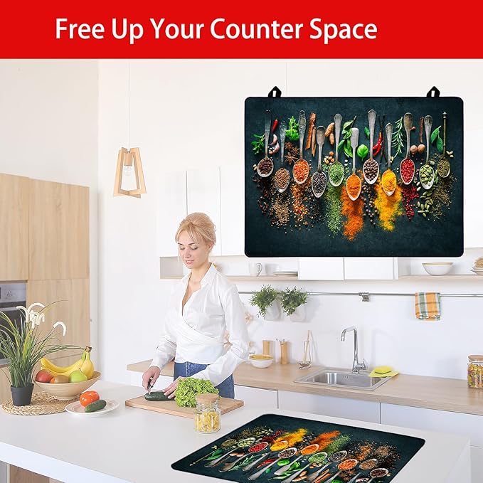 Stove Cover Stove Covers For Electric Stoves Foldable Multipurposeglass Top Protector Thick Natural Rubber Anti-Slip Coating Expands Usable Space (27.9inx20in) (Colorful spoon33)