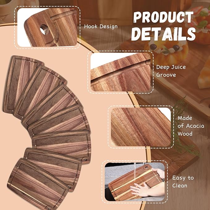 Roshtia 6 Pieces Acacia Wood Cutting Board 14" x 10" Kitchen Wooden Chopping Board Reversible Charcuterie Serving Tray Butcher Block Cutting Tray for Meat Cheese Vegetables Fruit(Elegant)
