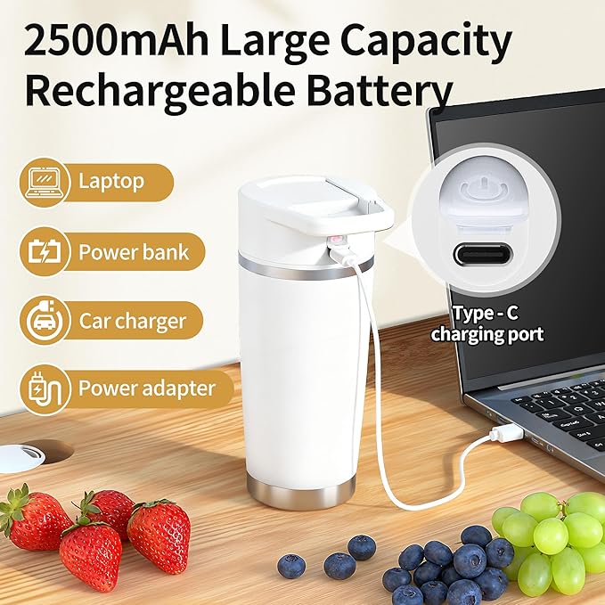 Portable Blender for Mothers Day Gift Smoothies&Shakes 24oz Insulated Cup Cordless, Personal Licuadora Portatil With Stainless Steel, USB-C Rechargeable, BPA Free, Ideal Gift for Men Women