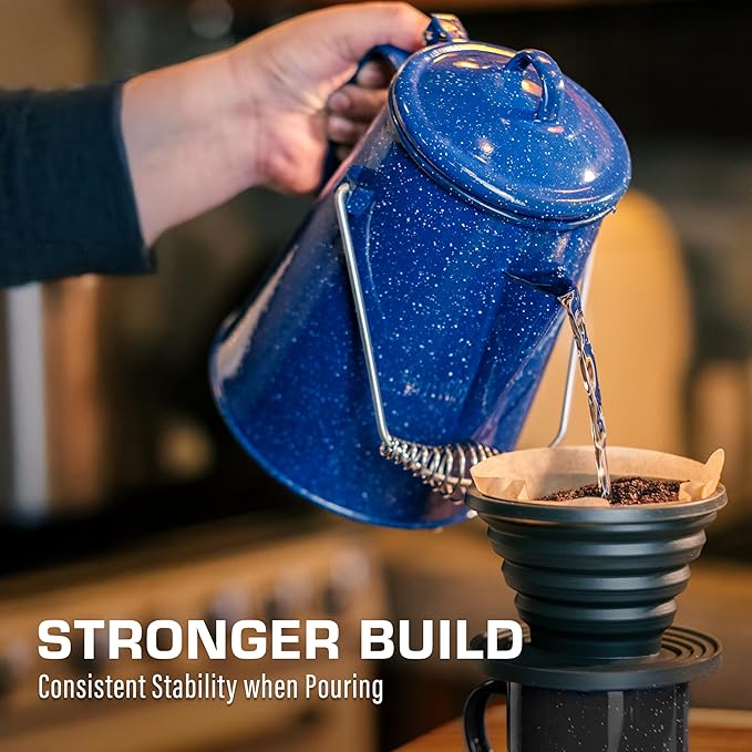 COLETTI Classic Camping Kettle 60 oz — Tea and Camp Kettle, NO Aluminum or Plastic, Ideal for Boiling Water [Blue Enamel]