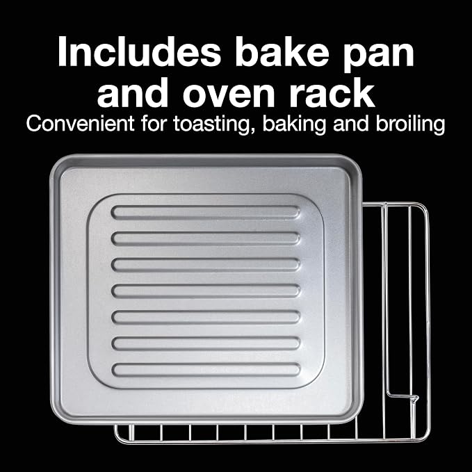 Proctor Silex 4 Slice Countertop Toaster Oven | Bake, Broil, Toast | 200-450⁰F Adjustable Temp | 30 Minute Timer | Automatic Shutoff | Black and Silver | 31260G