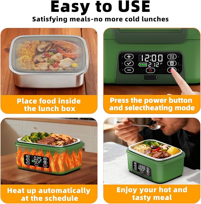 XL 6.3-Cups Cordless Electric Heated Lunch Box for Adults, Rechargeable Battery Powered Smart Self Heating Lunchbox for Men Women, 100W Food Warmer for Trucks Driver Travel Office Worker