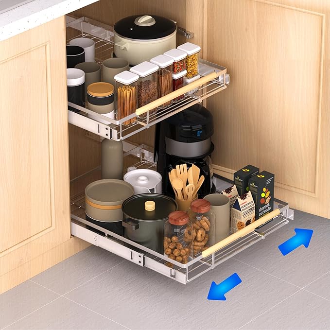 Pull Out Drawer Cabinet Organizer, Expandable Slide Out Storage Shelves - Heavy Duty, Durable and Smooth Slide-Out, 17" x 28" Wide x 22.5" Deep, 1 Pack