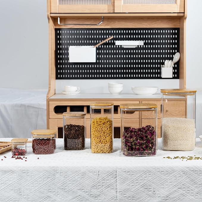 D2scrma 122oz Airtight Glass Square Storage Canister with Bamboo Lid Set of 1 (3600ml) Gallon Glass Jars Large Kitchen Canister for Sugar, Flour, Cookies and Coffee beans (‎with Black Lable)