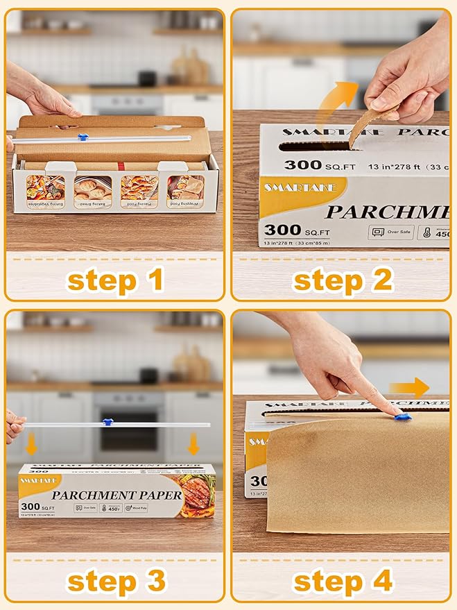 SMARTAKE Parchment Paper Roll for Baking, 13 in x 278 ft, 300 sq.ft, Non-Stick Baking Paper Sheets with Slide Cutter, Heavy Duty Extra Long, for Kitchen Baking Cooking Grilling Steaming, Unbleached