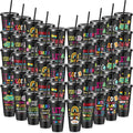Uiifan 50 Pcs VBS Christian Cups Bulk for Kids, Religious Plastic Tumblers with Bible Verses, Sunday School and Church Gifts, Reusable Cups with Lids and Straws (Black)