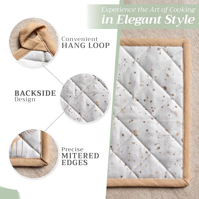 Maison d' Hermine Pot Holders 100% Cotton Heat Resistant Potholders 8" x 8" Hot Pads with Loop BBQ Baking Gifts for Mothers Day Handling Hot Pans Spring/Summer (Pack of 1, Meadow Florals - Beige)