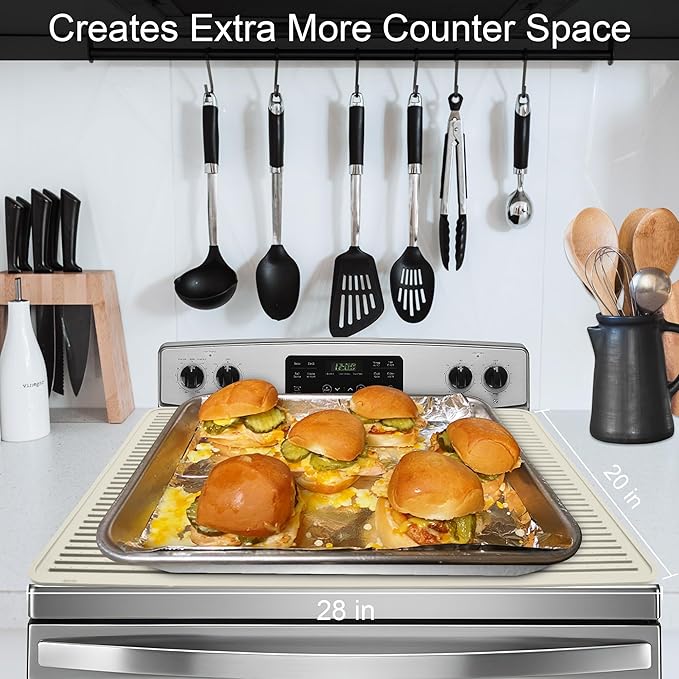 KindGa Stove Cover - Stove Top Covers for Electric Stove - More Thick - 28 x 20 Inch Stove Guard Stove Top Protector, Silicone Stovetop Cover Cooktop Mat for Kitchen Glass Stove Top -Pearl