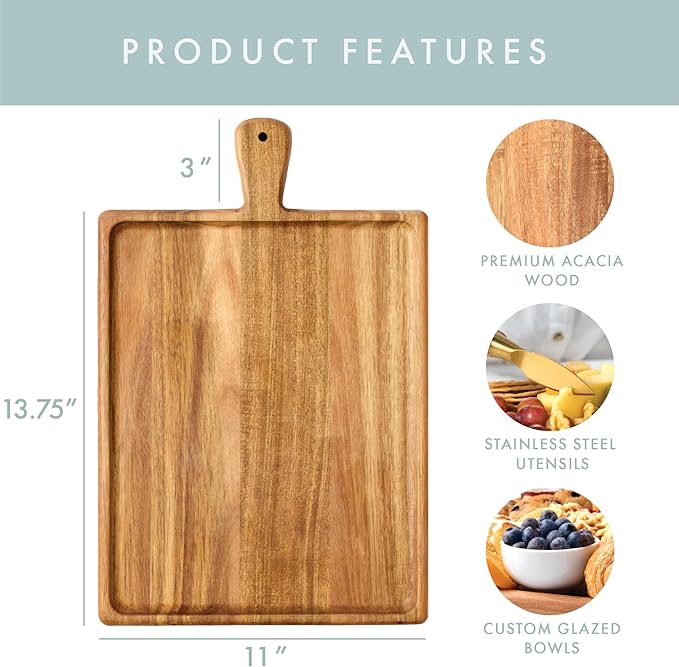 Charcuterie Board Set - Acacia Cheese Board Serving Tray with Accessories - House Warming Gifts for New Home, Bridal Shower & Wedding Gift, Birthday Gifts for Women