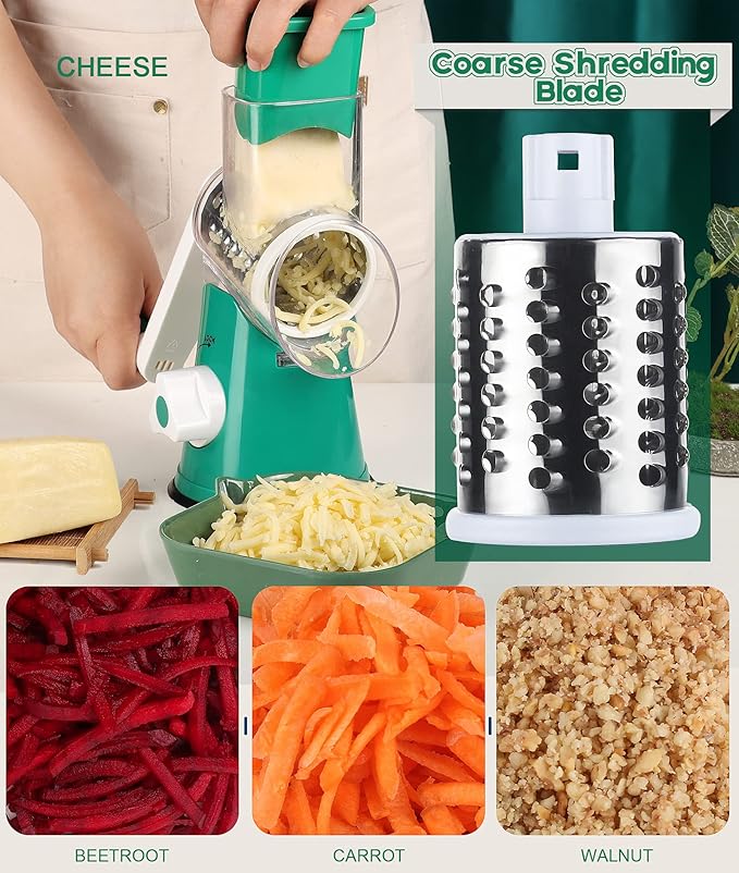 Ourokhome Vegetable Chopper Onion Cutter with Container Multifunctional Food Chopper with 2 Blades, Rotary Cheese Grater Hand Crank, Kitchen Shredder Speed Mandolin Slicer Nuts Grinder with Handle