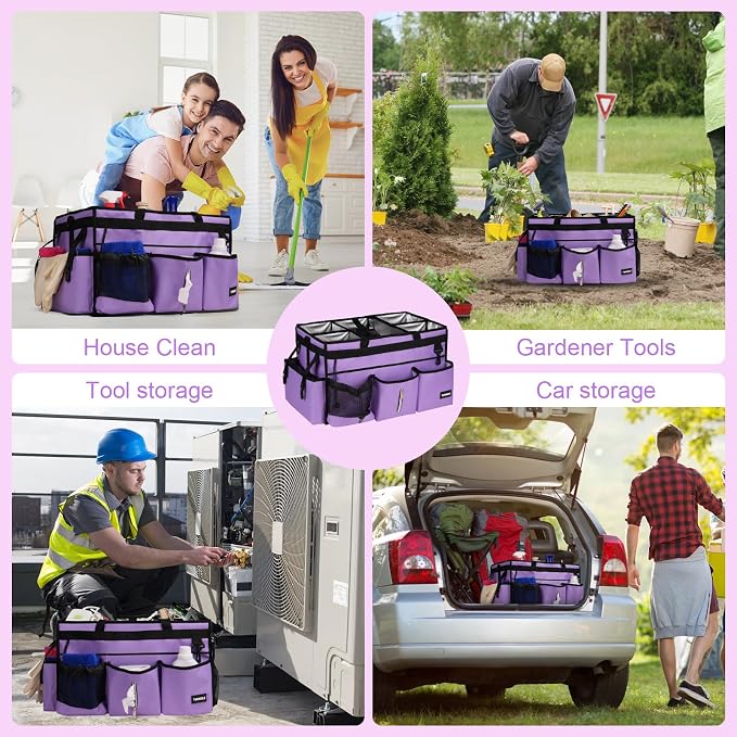 Large Cleaning Caddy Bag With Detachable Divider,Caddy Organizer With Handle,Cleaning Supply Storage With Adjustable Shoulder Strap & Waist Belt For Cleaners,Cleaning Housekeepers