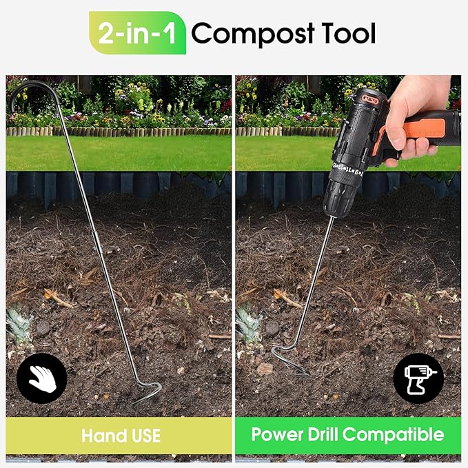 EJWOX Compost Aerator Tool, Heavy Duty Spiral Compost Turner with Ergonomic Handle, Manual Soil Aeration Tool for Garden Compost Bin and Backyard Pile Mixing