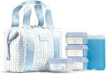 Fit & Fresh Remi Lunch Bag for Women Work – Neoprene Lunch Tote with Containers & Ice Pack, Reusable Meal Prep Lunch Box, Large Capacity, Machine Washable, Blue Wallpaper Bows